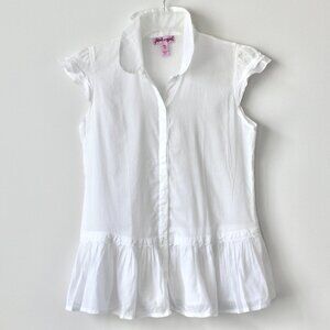 Pink Angel 100% Cotton White Sleeveless Ruffle Collar Blouse Extra Large 16